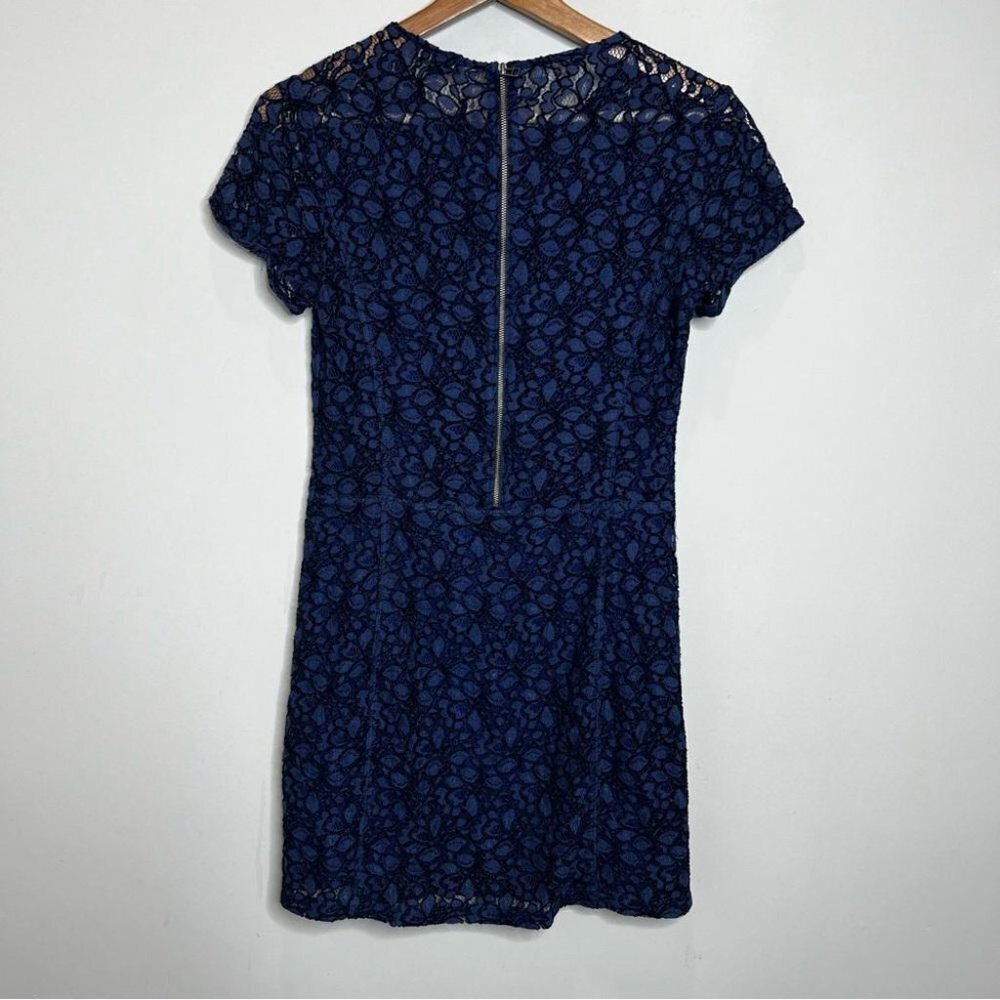 Aritzia Talula Womens Size 4 Navy Blue Lace Short Sleeve Mini Dress Semi Sheer - Picture 3 of 12